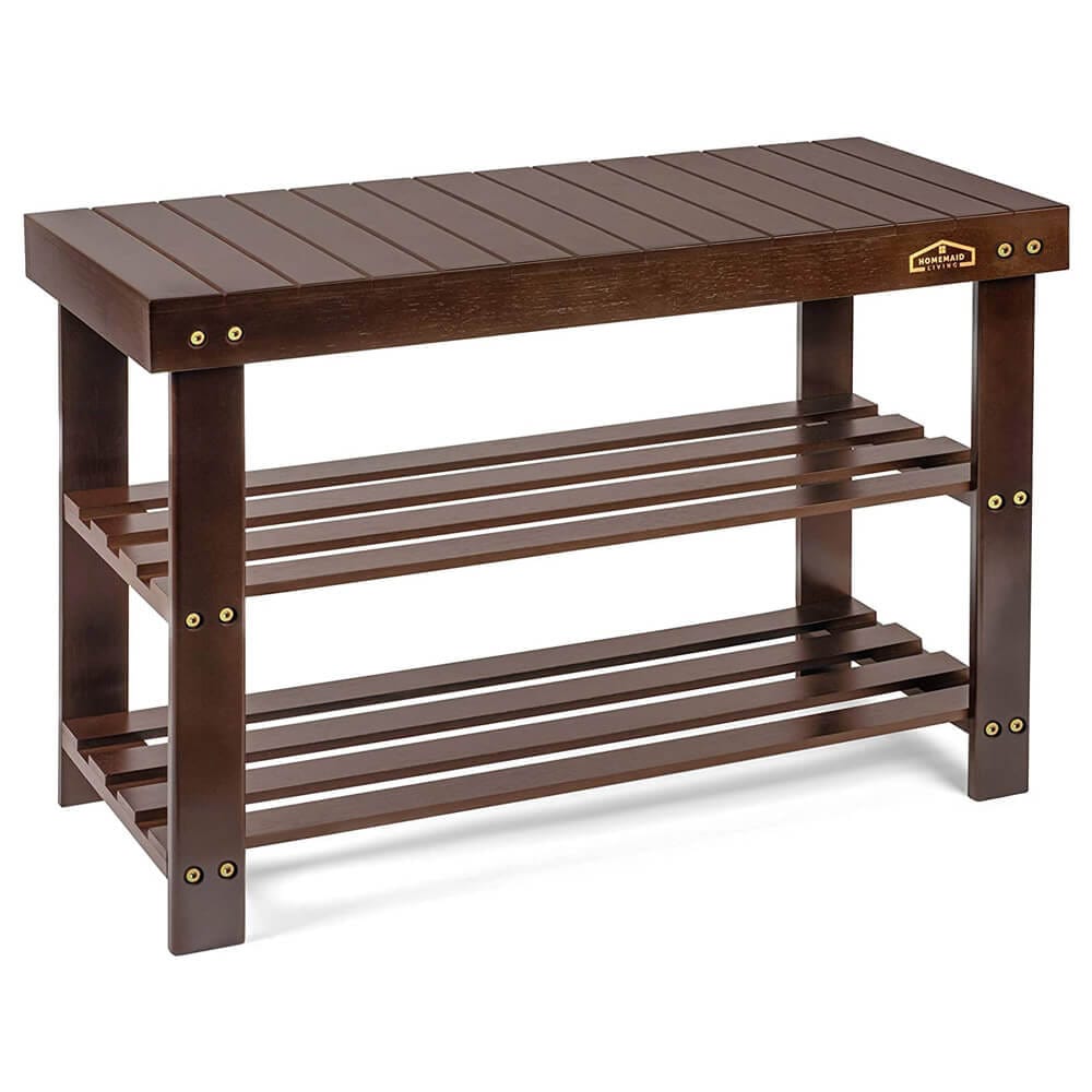 Homemaid Living 3-Tier Bamboo Shoe Rack & Bench, Brown