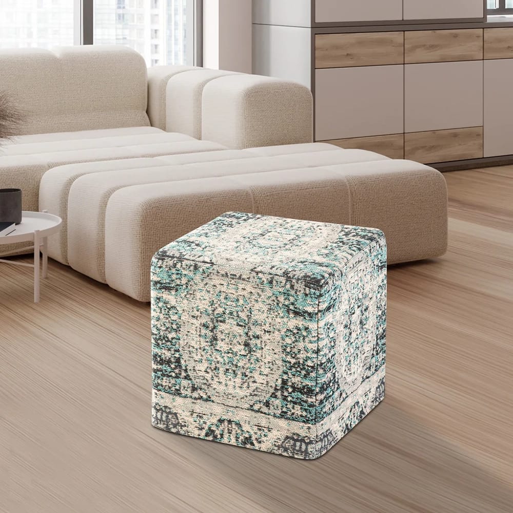 Albany Living Upholstered Square Ottoman, Teal