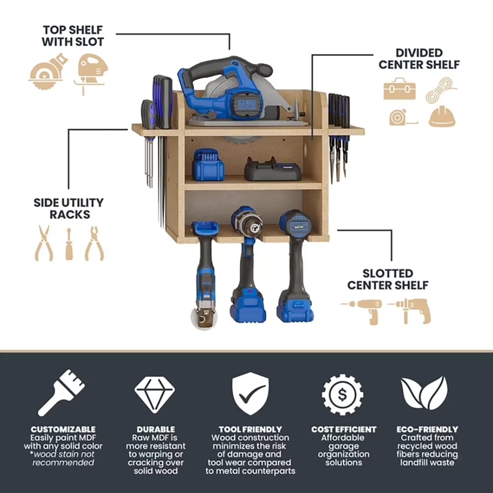 Systembuild Evolution Hanging Wall Mount Tool Organizer, Raw Board