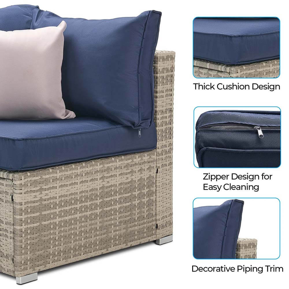 All-Weather 7-Piece Resin Wicker Patio Sectional, Navy/Gray