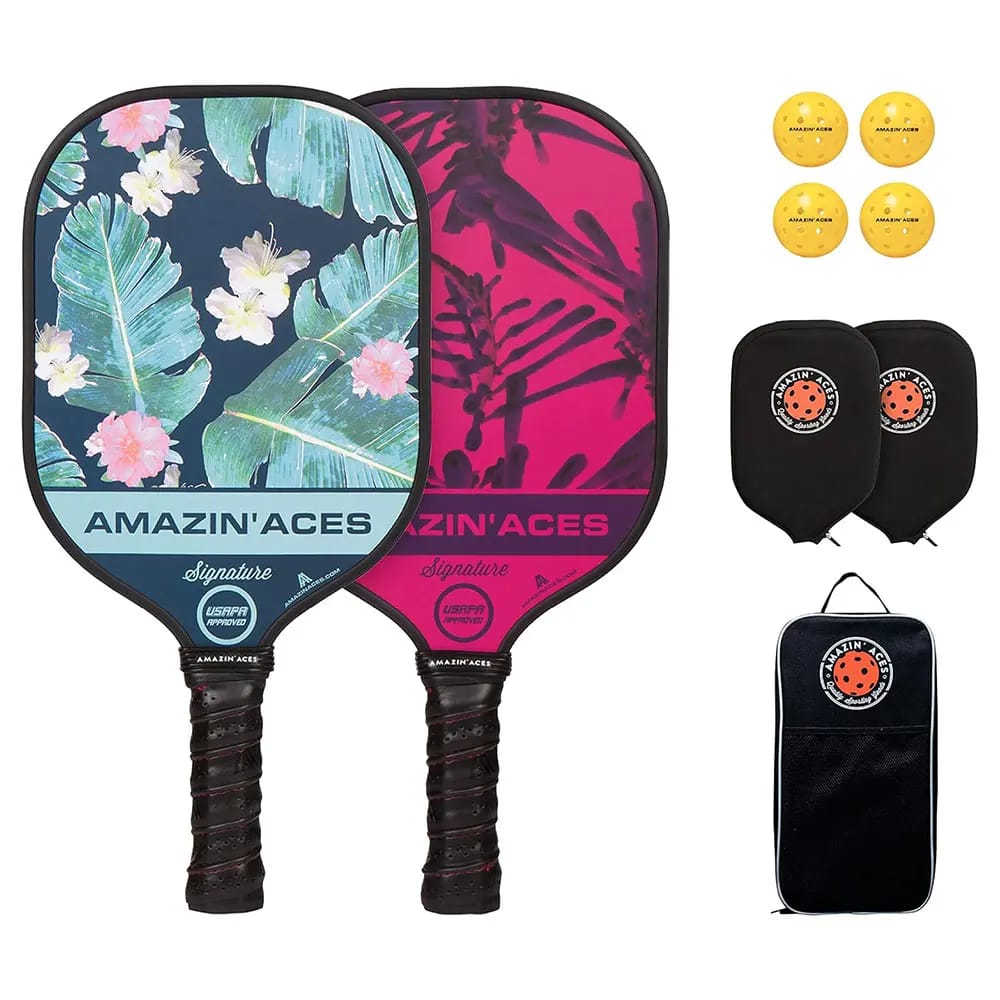 Amazin' Aces Signature Graphite Pickleball Paddle Set, Set of 2, Tropic Green & Electric Pink