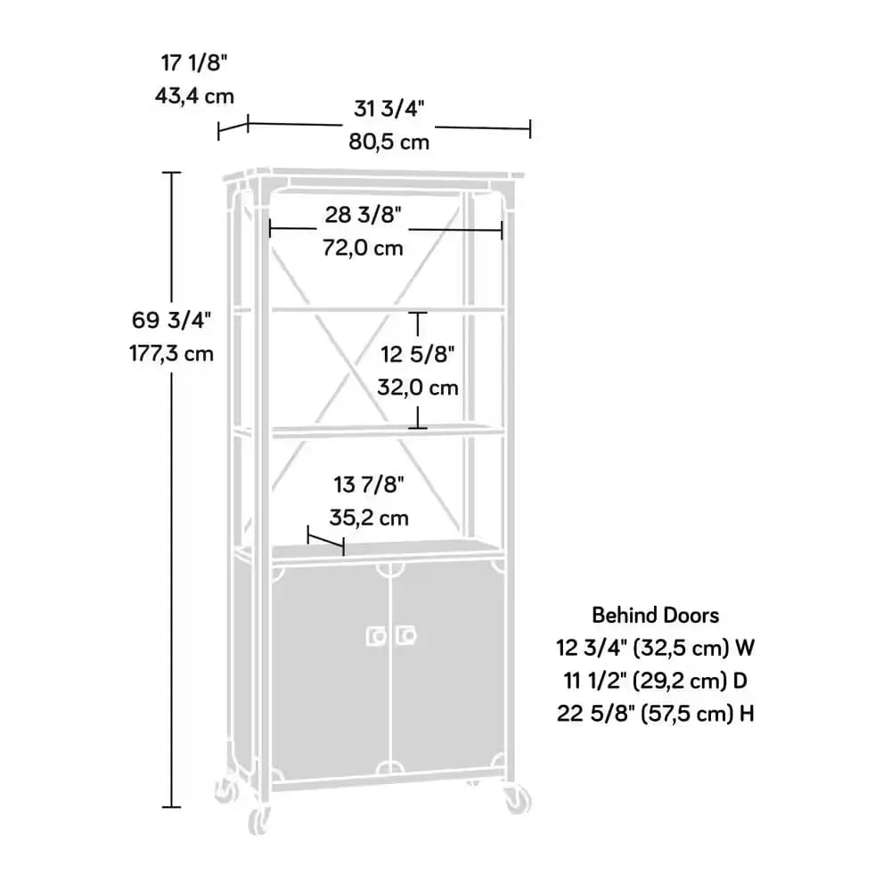 Sauder Bookcase Cart with Doors, Carbon Oak Finish