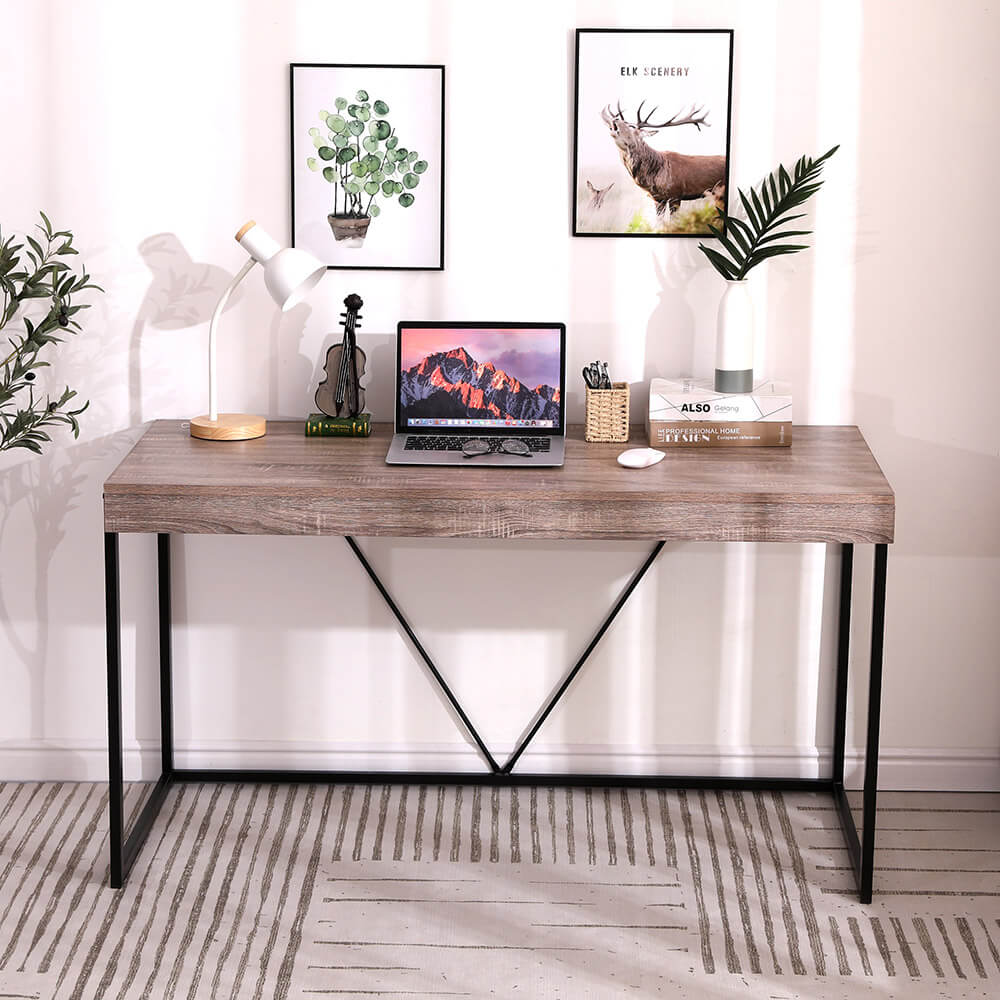 55" Modern Office Desk, Oak Gray/Black