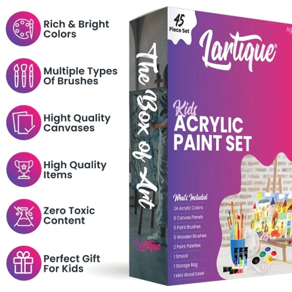 Lartique Kids Acrylic Paint Kit, 45-Piece Set