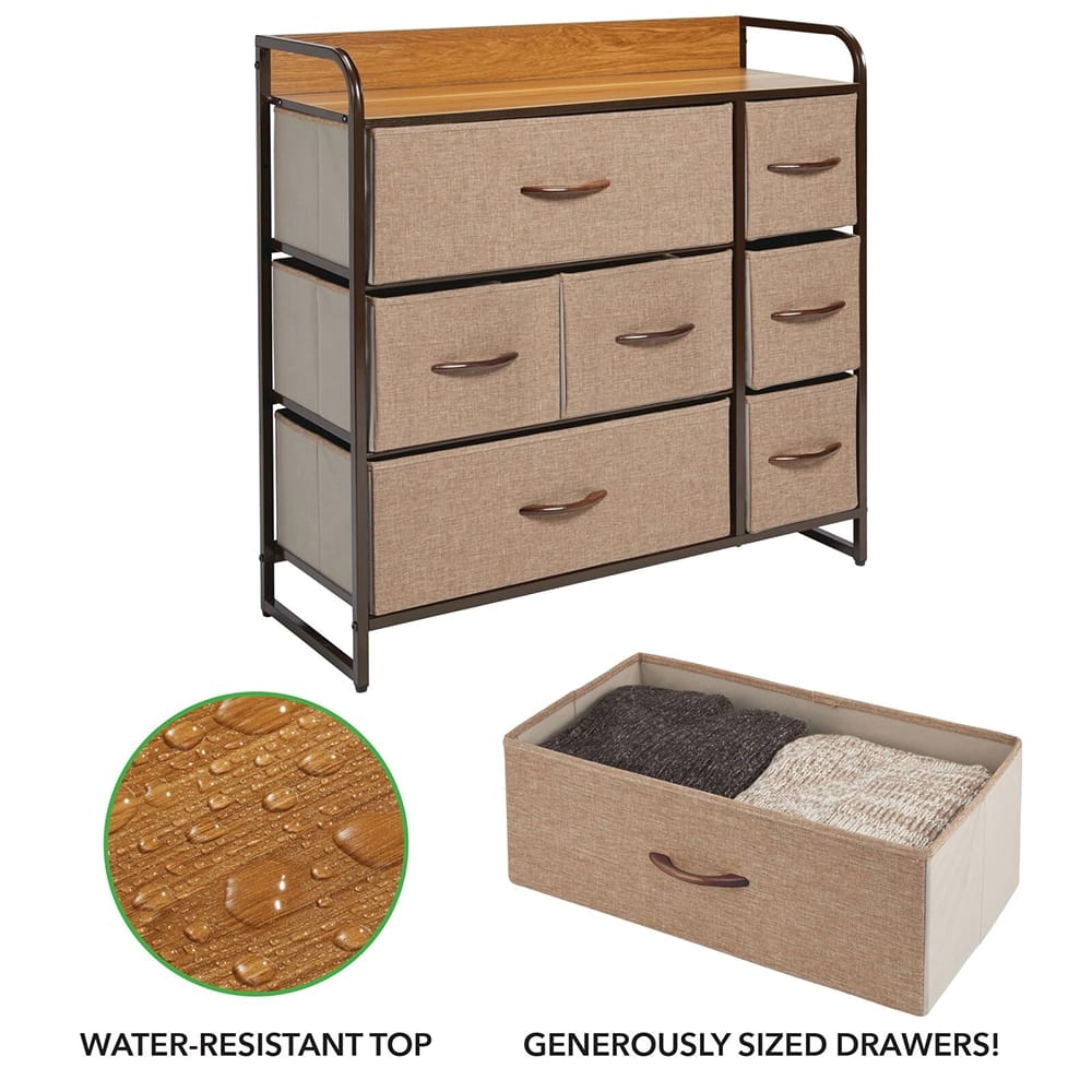 mDesign 7 Drawer Fabric Dresser, Coffee/Dark Brown