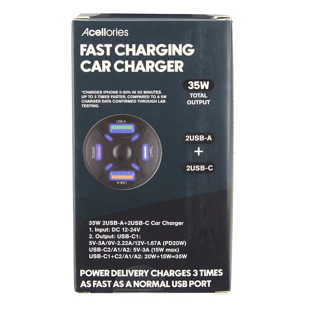 Acellories 4-In-1 Fast Charging Car Charger