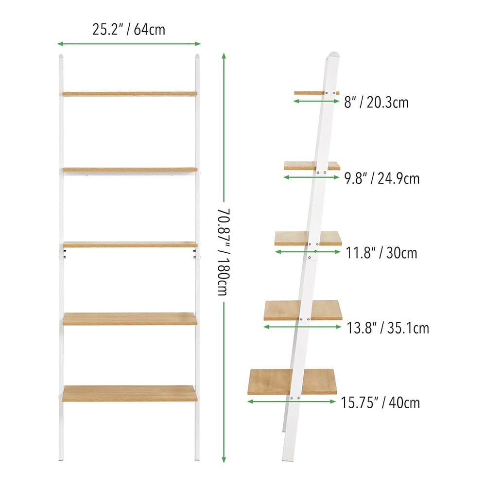mDesign 5-Tier Leaning Ladder Bookshelf, White/Oak