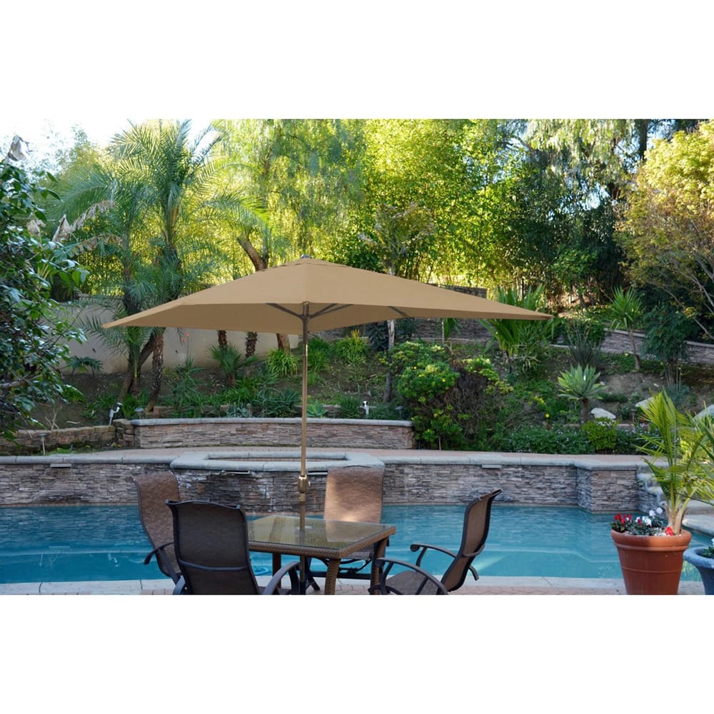 Jeco 6.5' x 10' Rectangular Aluminum Patio Umbrella with Tilt and Crank, Brown/Bronze