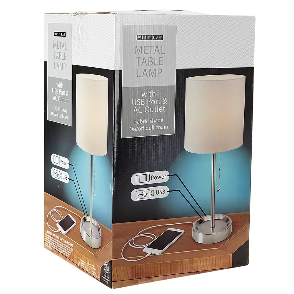 West Bay Metal Table Lamp with USB & AC Outlet