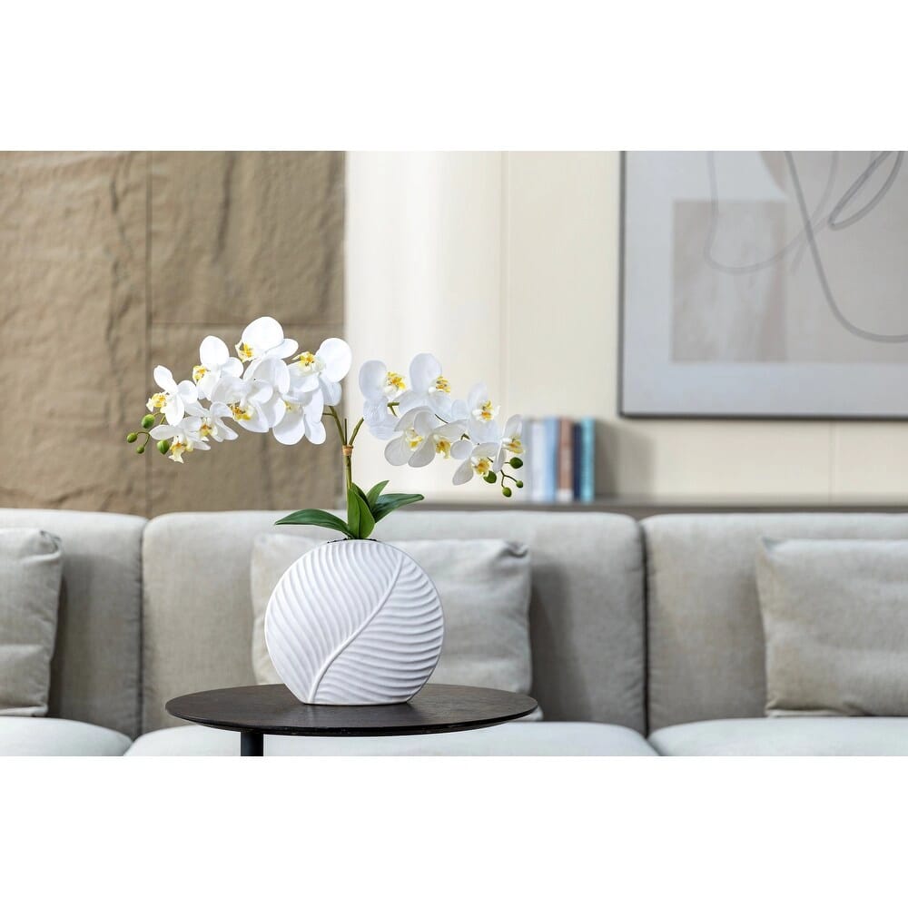 Vintage Home 19" Orchid in Ceramic Vase, White, 2 Pack