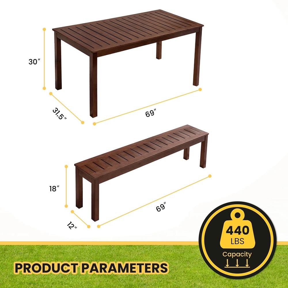 4-Person 69" Acacia Wood Picnic Dining Set