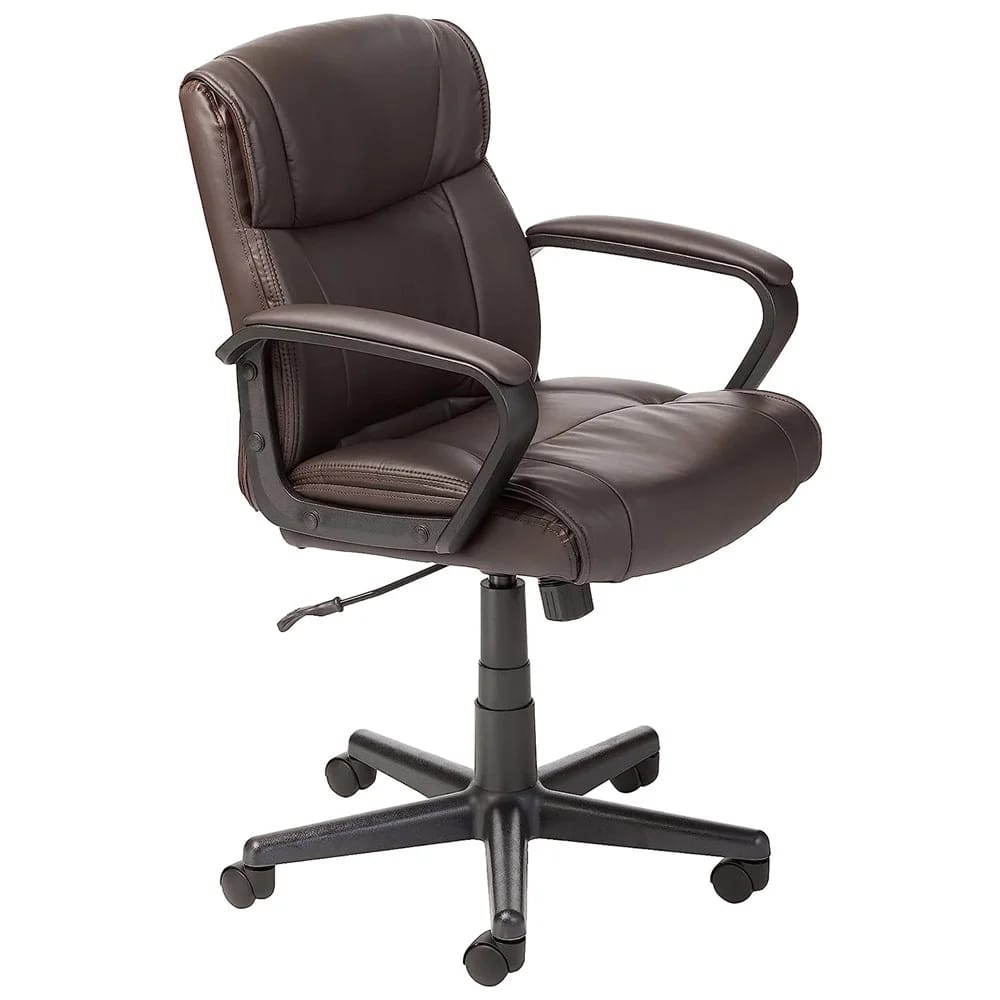 Mid-Back Padded Office Desk Chair with Armrests, Dark Brown