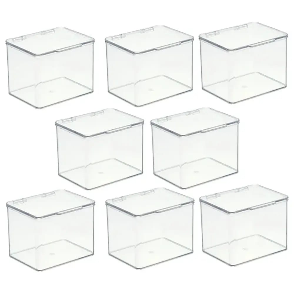 mDesign Plastic Stackable Storage Box with Hinge Lid, 8 Pack
