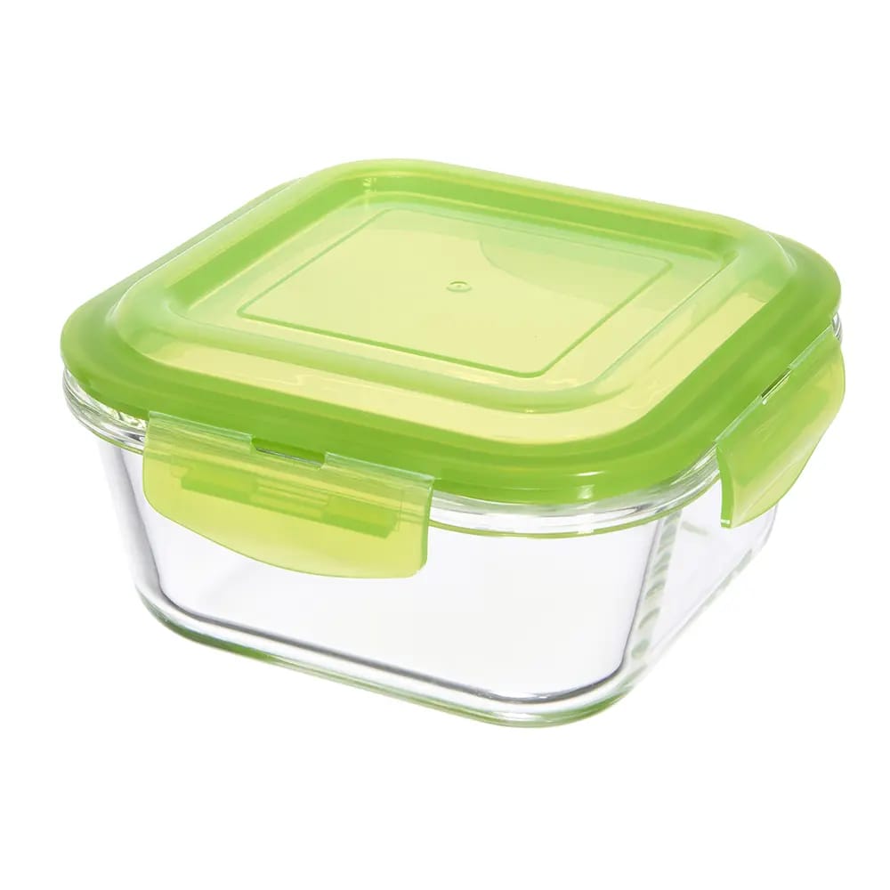 Home Living Square Glass Food Storage Container, Green, 27.05 oz