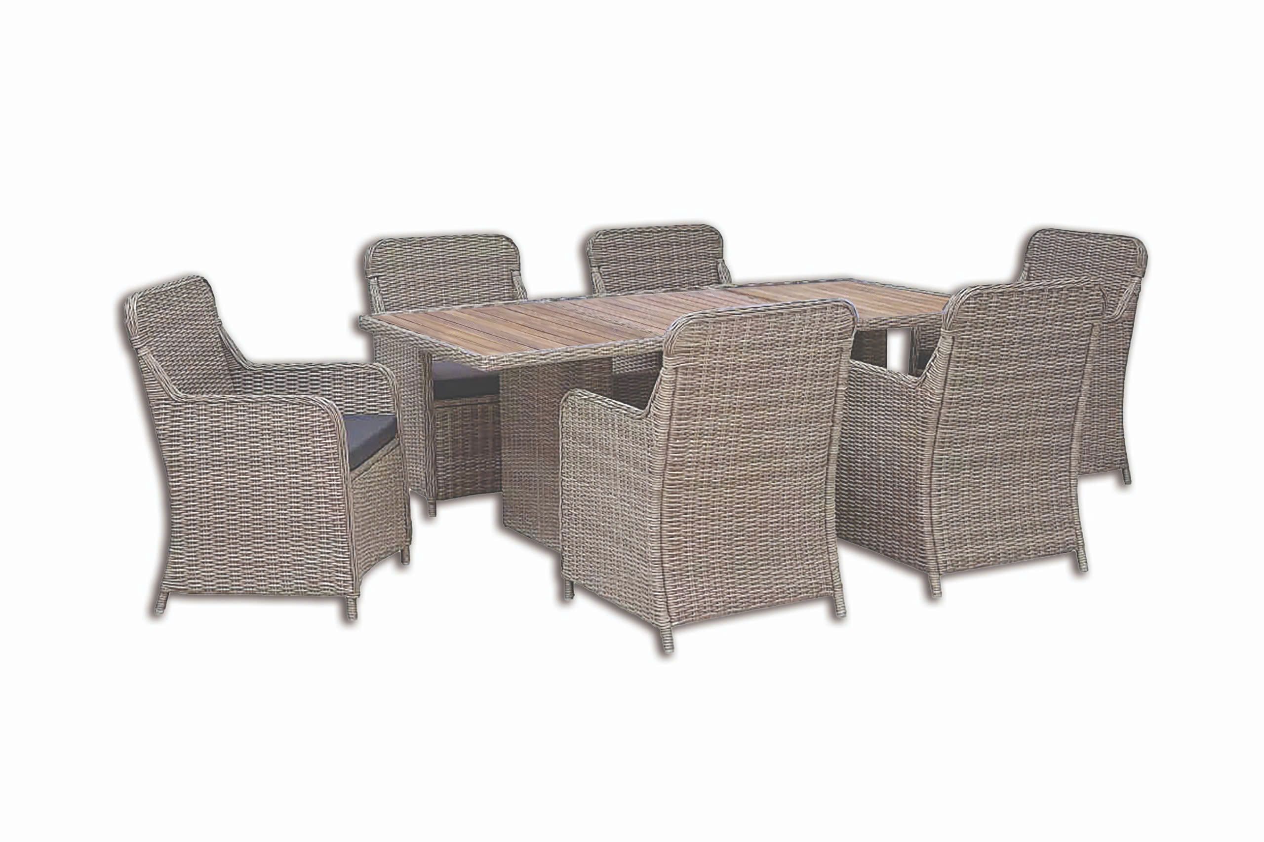 7-Piece Resin Wicker Dining Set with Acacia Wood Top, Brown/Black