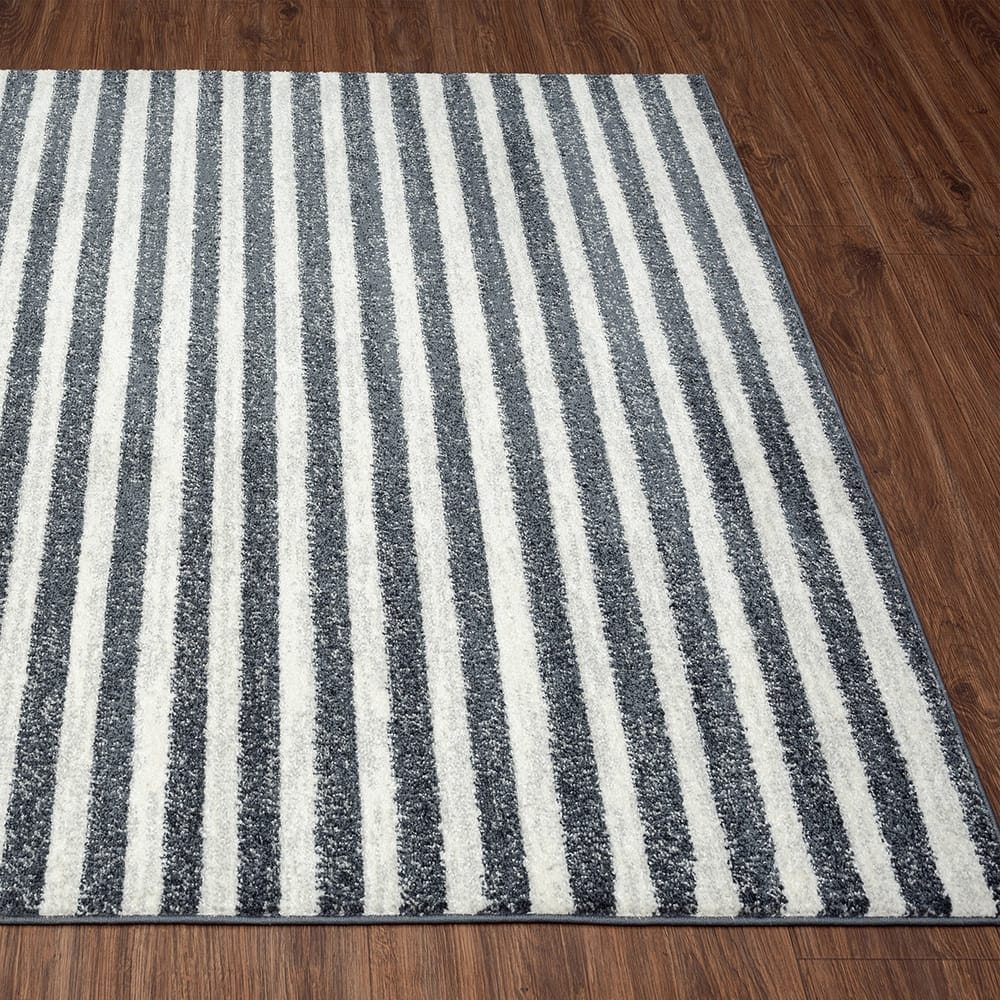 Daphnes 8'6" x 12'5" Contemporary Striped Area Rug, Dark Gray/Cream
