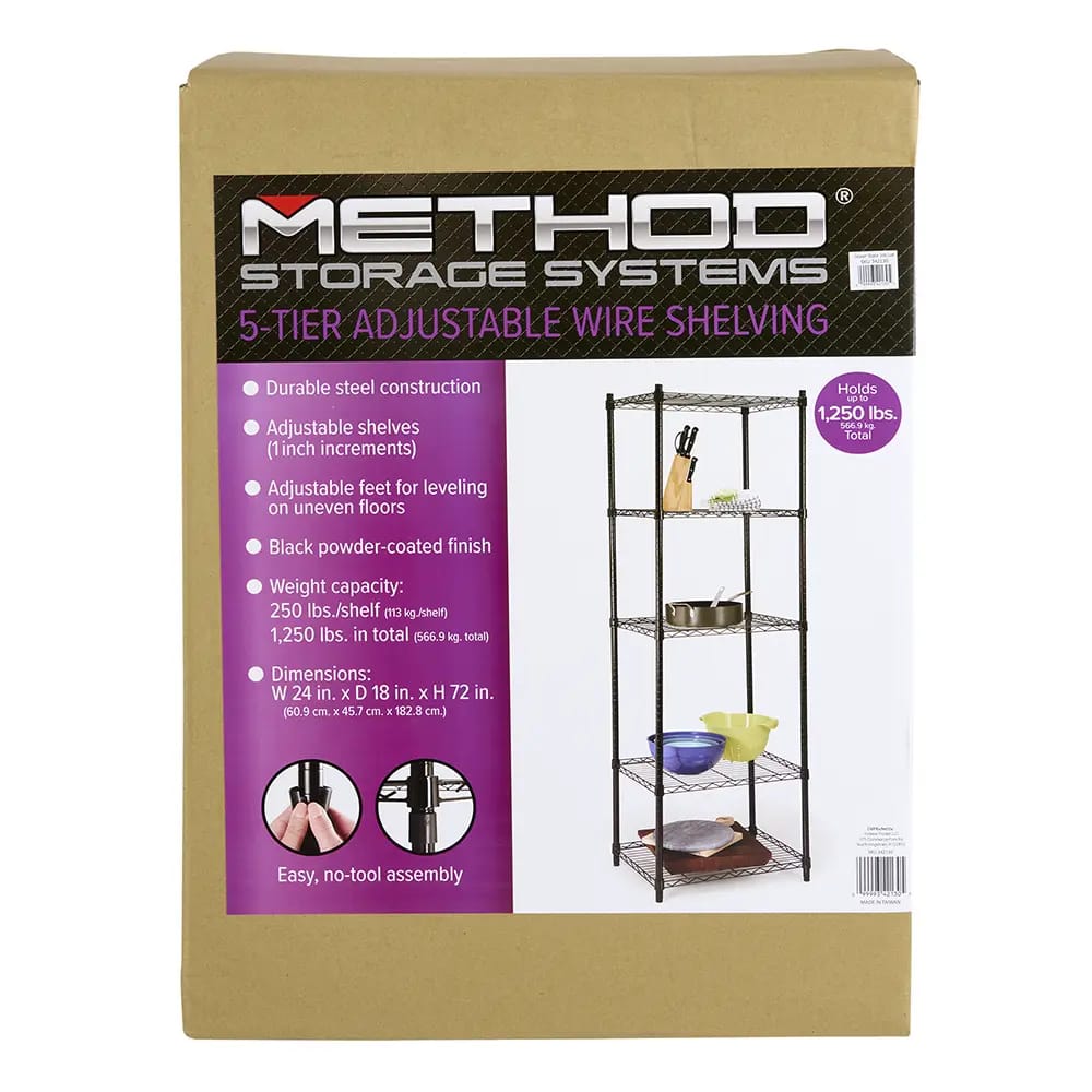 Method Storage Systems 5-Tier Adjustable Heavy-Duty Shelving, 24" W x 18" D x 72" H