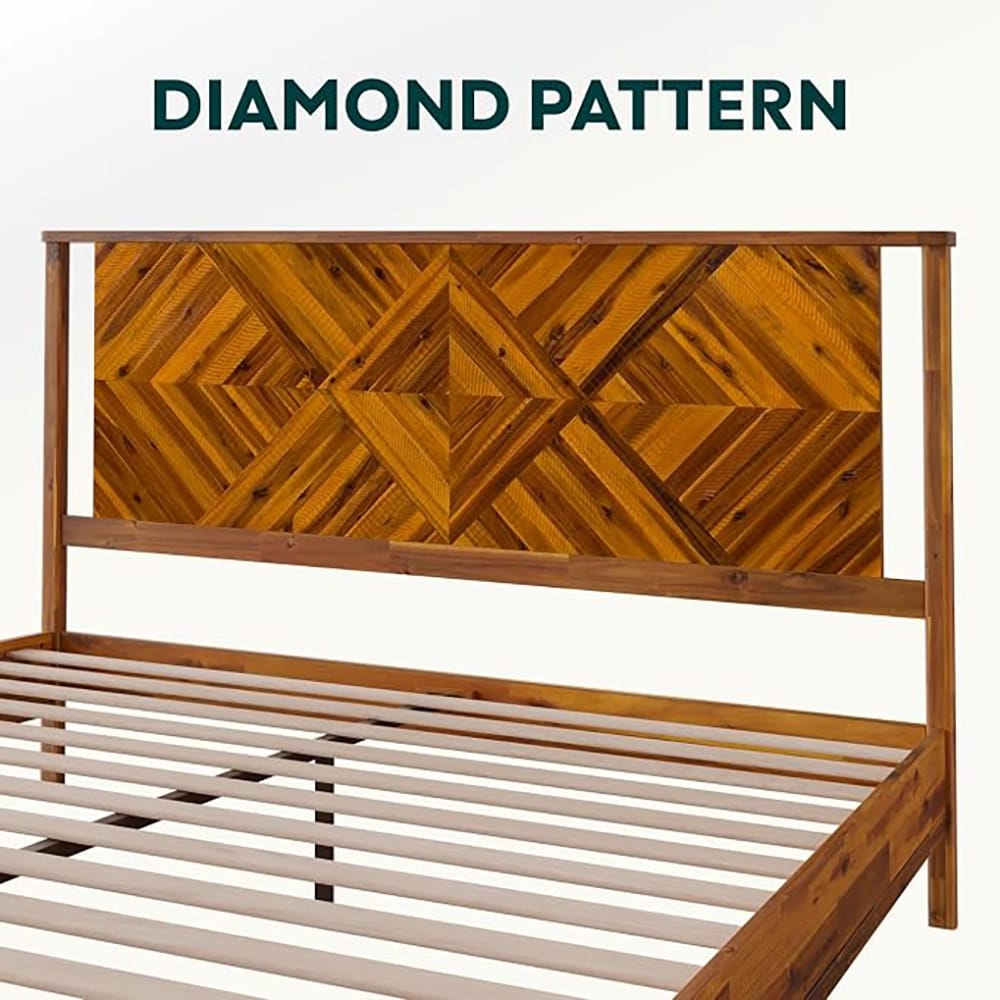 Bme Ethan King Size Bed Frame with Diamond Headboard, Rustic Caramel