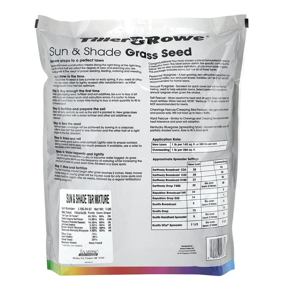 Tiller & Rowe Sun & Shade Grass Seed, 5 lbs