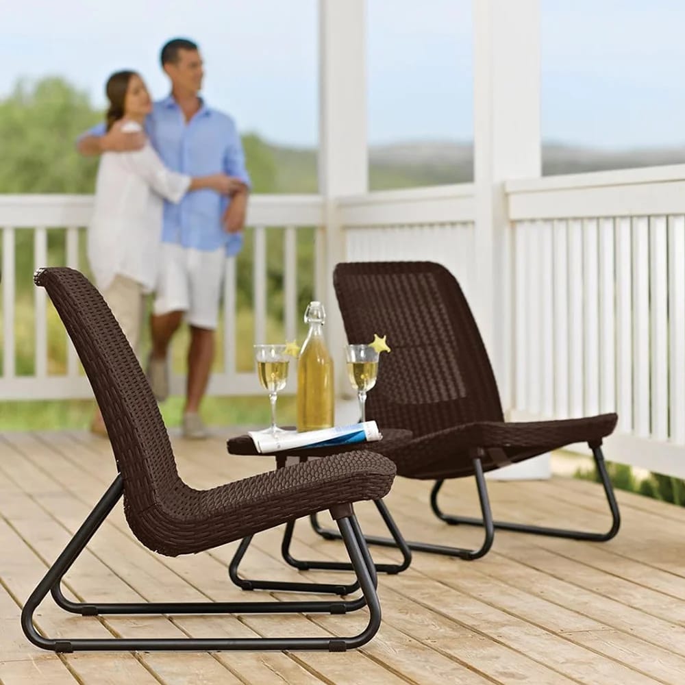 Keter Rio 3-Piece Resin Wicker Patio Furniture Set, Brown