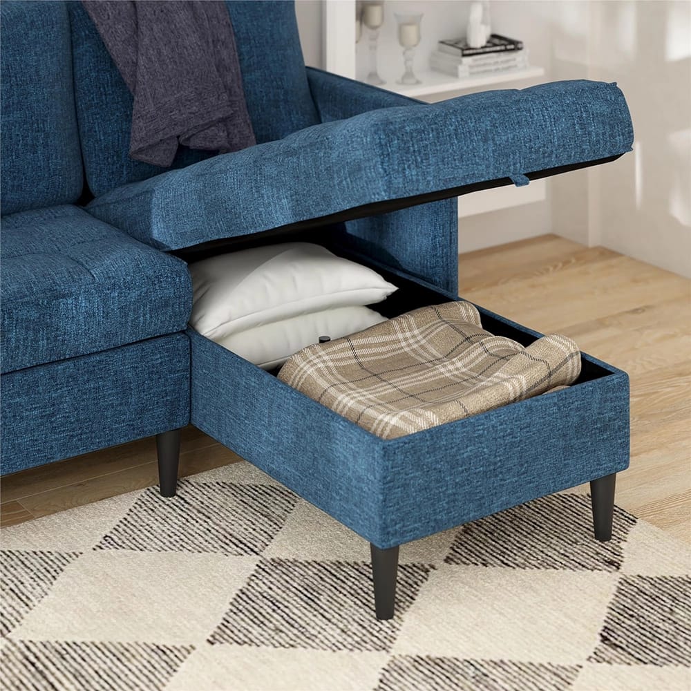 Dorel Home Xandor Modular Sectional Sofa with Storage Chaise, Blue Linen