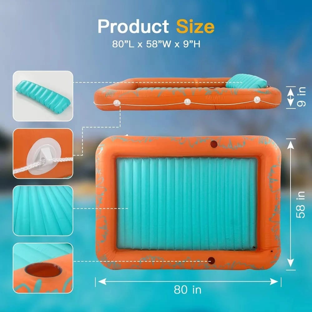 Sunrio 80" x 50" Inflatable Pool Lounger Float, Orange