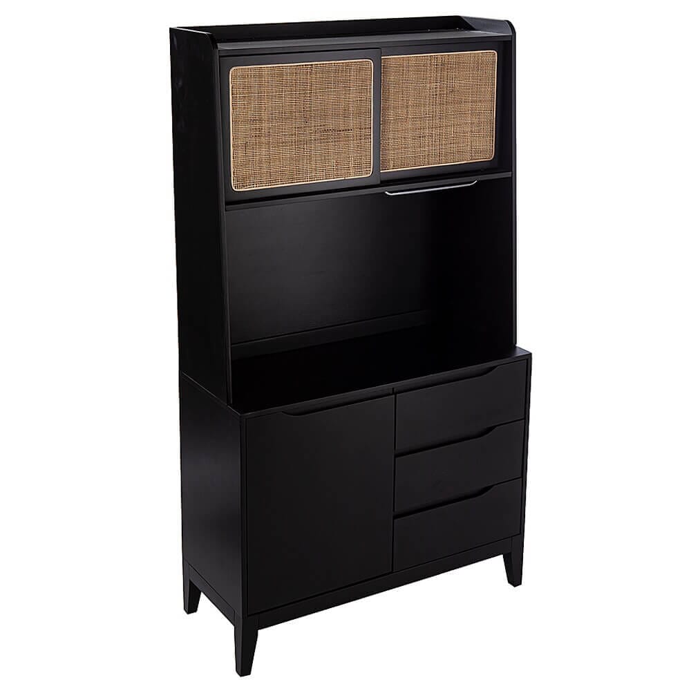 Southern Enterprises Carondale Tall Buffet Cabinet with Storage, Black/Natural Finish