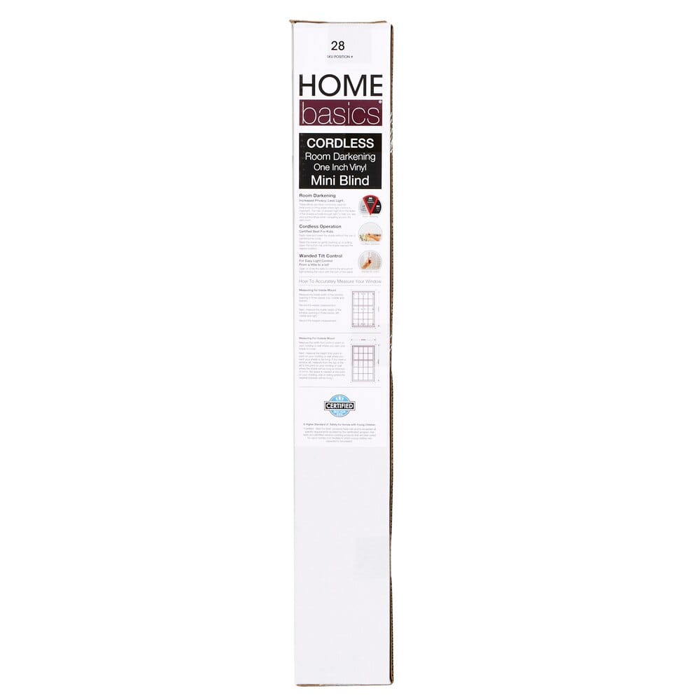 Home Basics Cordless Room Darkening Vinyl Mini Blinds, White, 27" x 64"