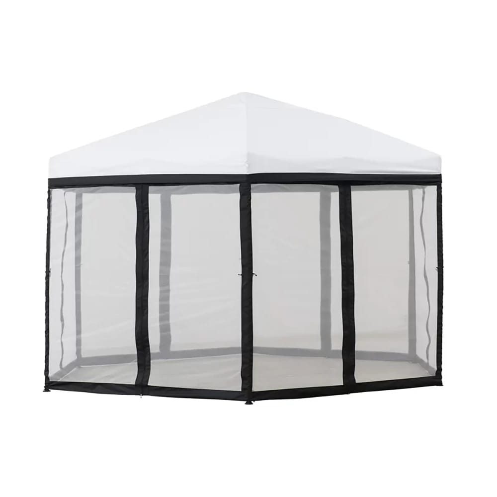 Sunjoy Outdoor 2-Tone Hexagon Pop Up Gazebo, 11' x 11', White/Black