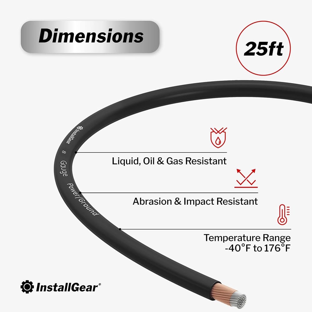 InstallGear 8 Gauge Copper Wire, 25'