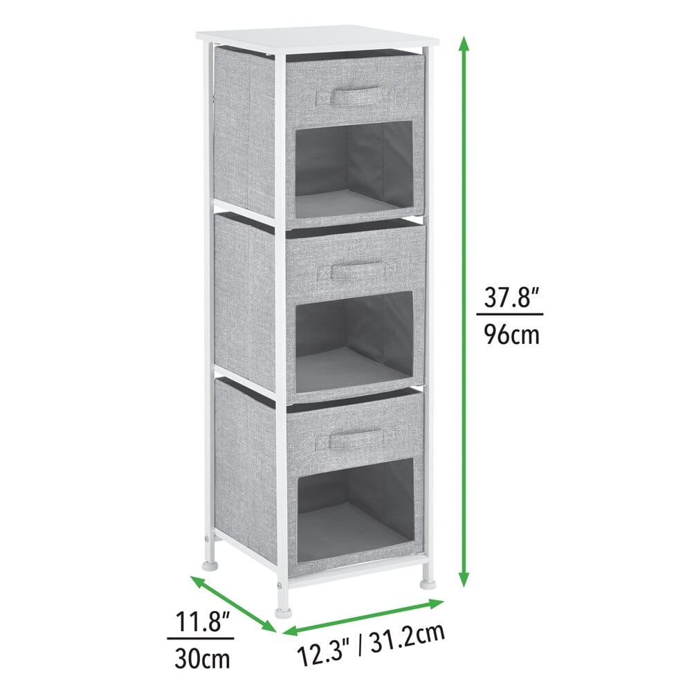 mDesign Clear Front 3-Drawer Storage Tower, Gray