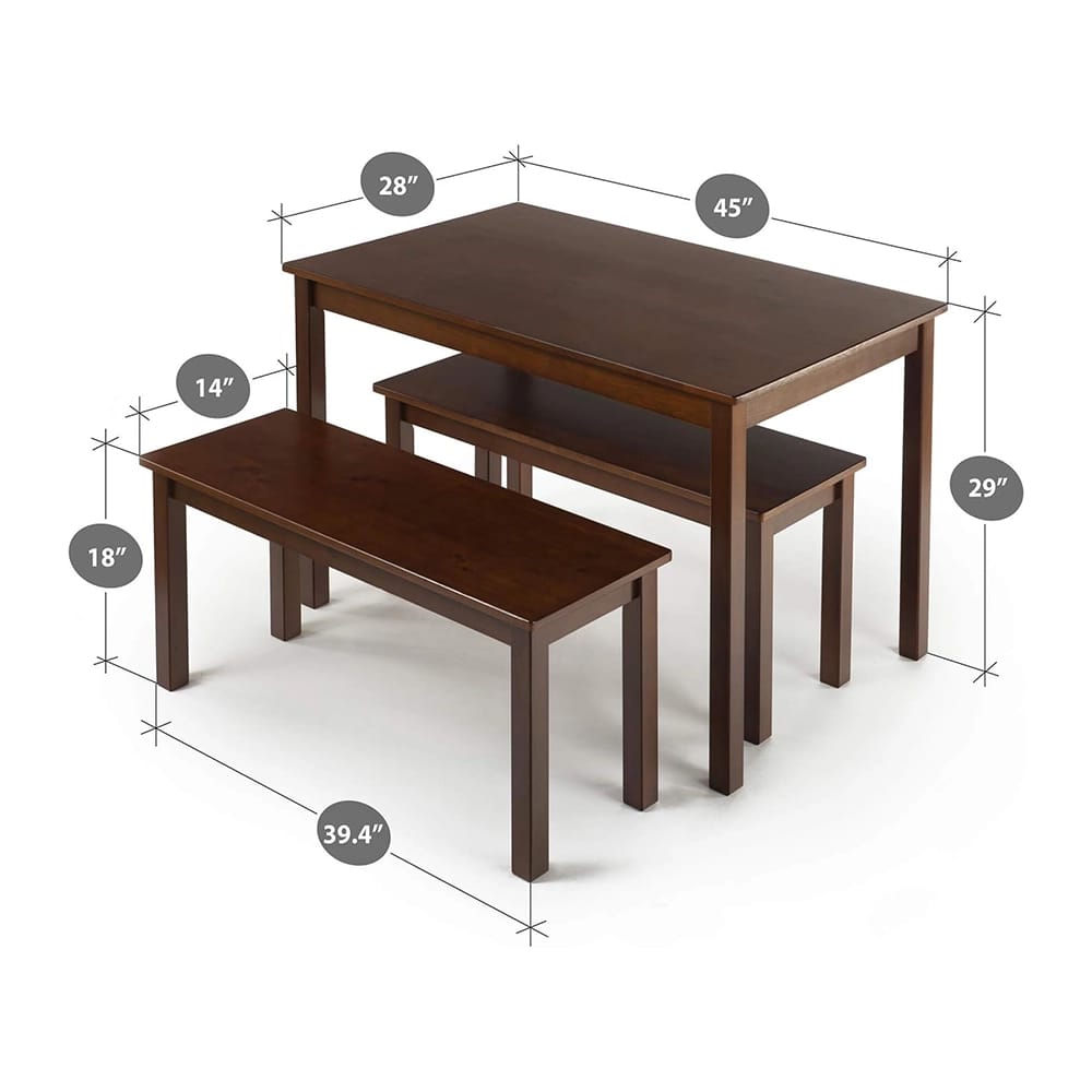 Zinus Wood Dining Table with 2 Benches, Espresso