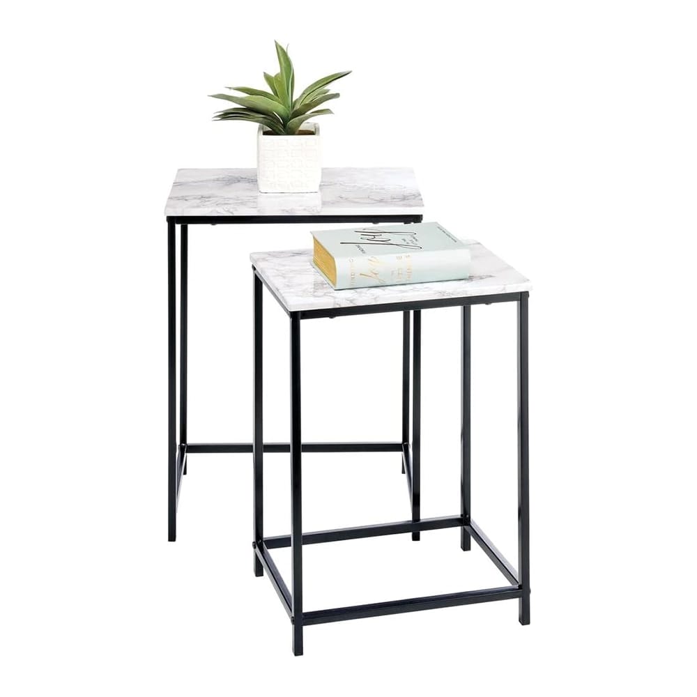 mDesign Modern Nesting Side/End Table, Marble/Black, Set of 2