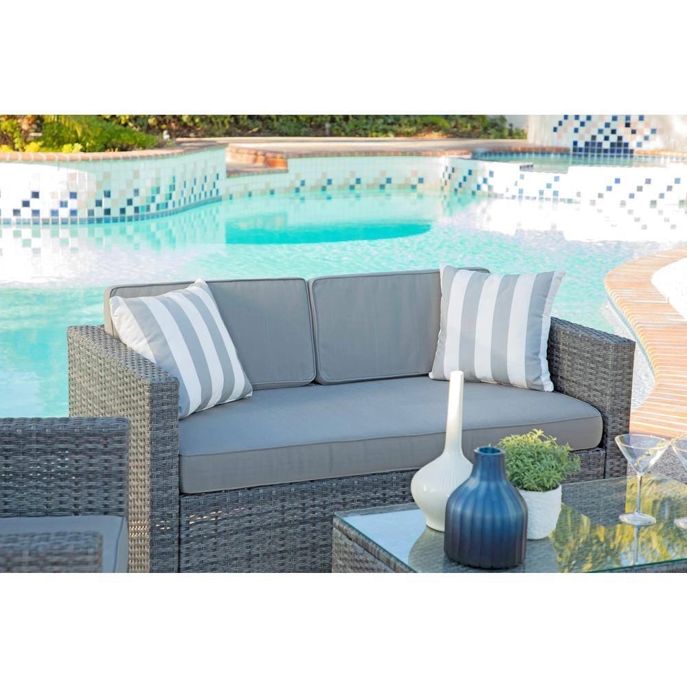 Resin Wicker 4-Piece Chat Set, Dark Gray/Gray