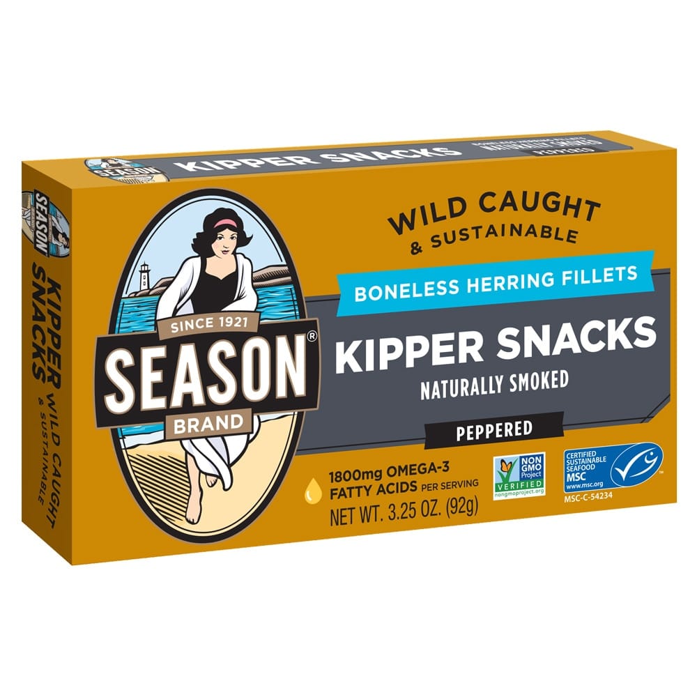 Season Brand Naturally Smoked Boneless Fillets of Peppered Herring Kipper Snacks, 3.25 oz