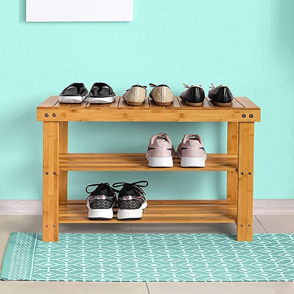 Homemaid Living 3-Tier Bamboo Shoe Rack & Bench, Natural