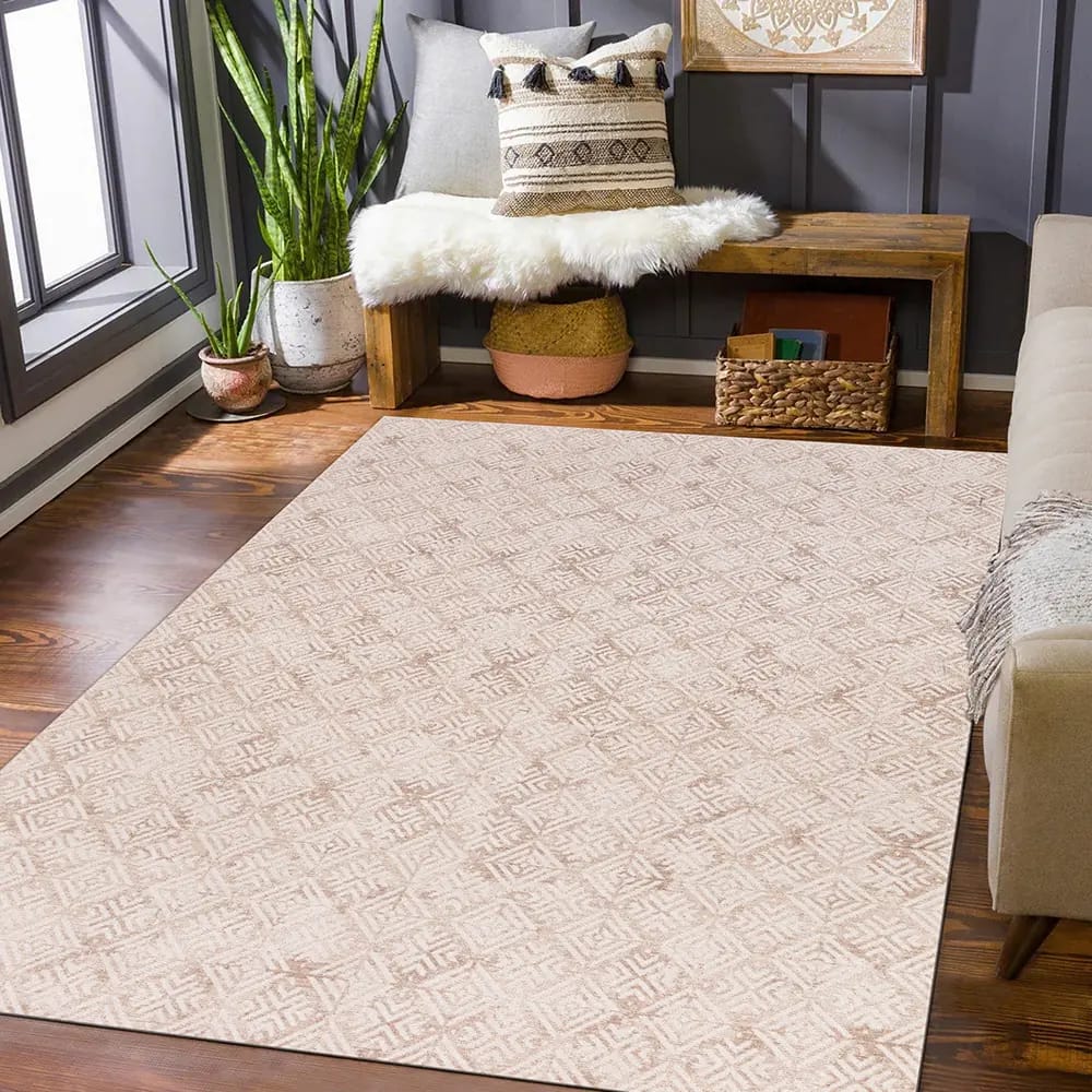 Hazel Collection 9' x 12' Tile Area Rug, Beige & Ivory