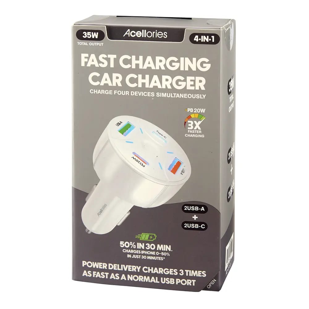 Acellories 4-In-1 Fast Charging Car Charger