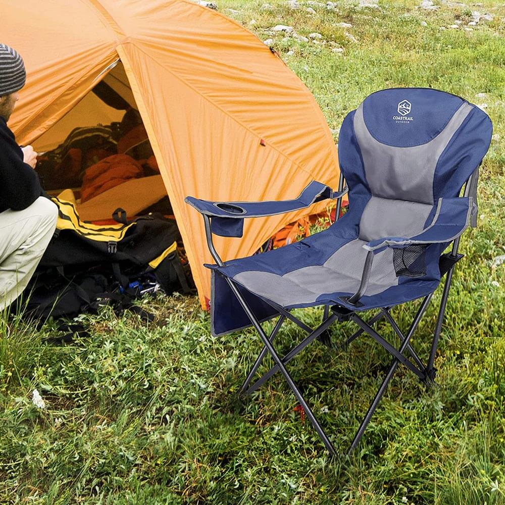 Coastrail Outdoor 3-Position Reclining Camp Chair with Cup Holders, Blue/Gray