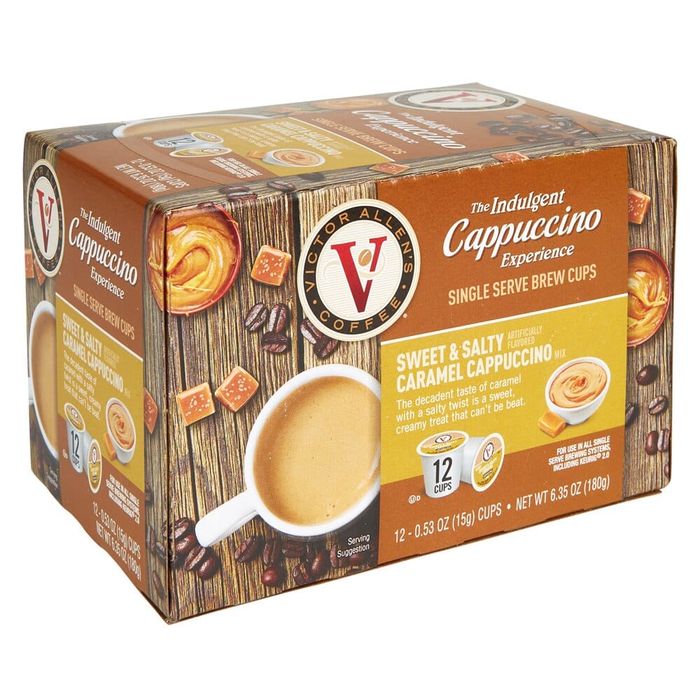 Victor Allen's The Indulgent Cappuccino Experience Sweet & Salty Caramel Brew Cups, 12 Count