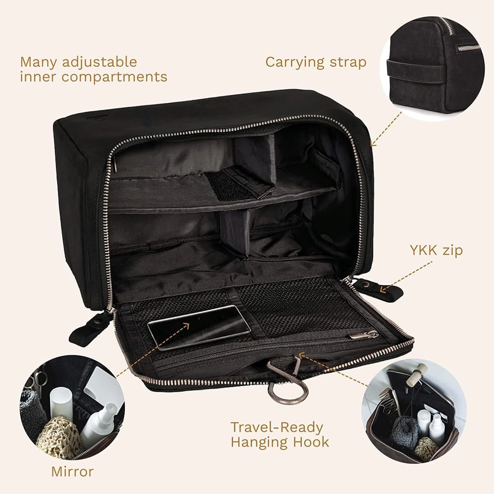 DONBOLSO Leather Toiletry Bag, Vintage Black