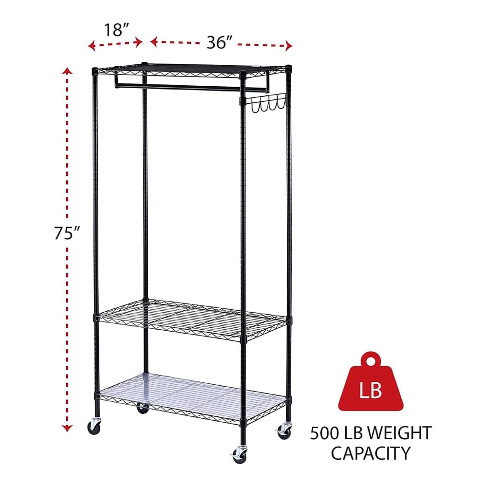 Alera Wire Shelving Garment Rack, Black, 36" x 18"