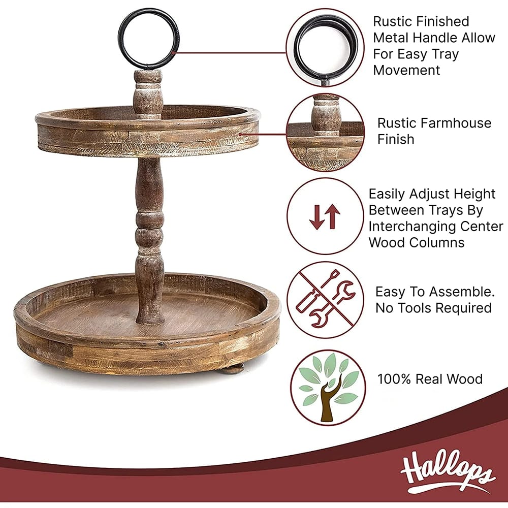 Hallops 2-Tiered Tray Stand, Brown