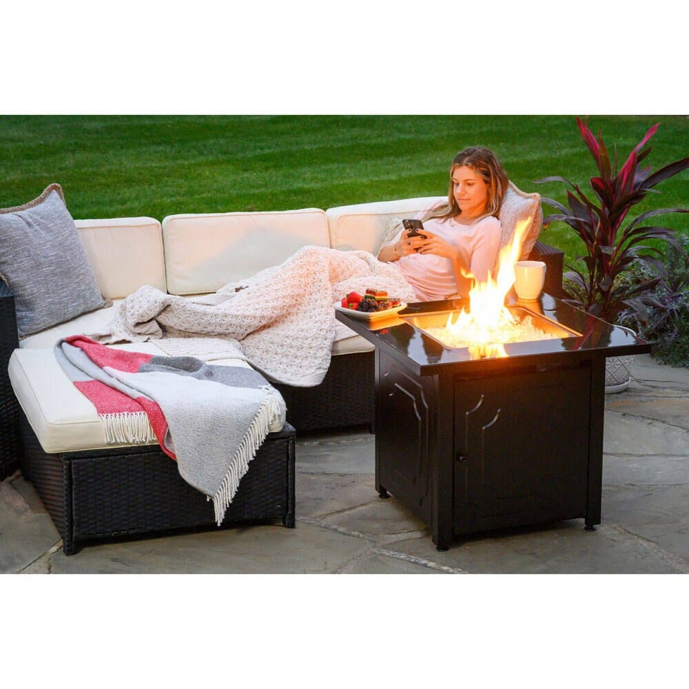 Endless Summer 30" Outdoor Propane Gas Fire Pit, 50,000 BTU, White Fireglass