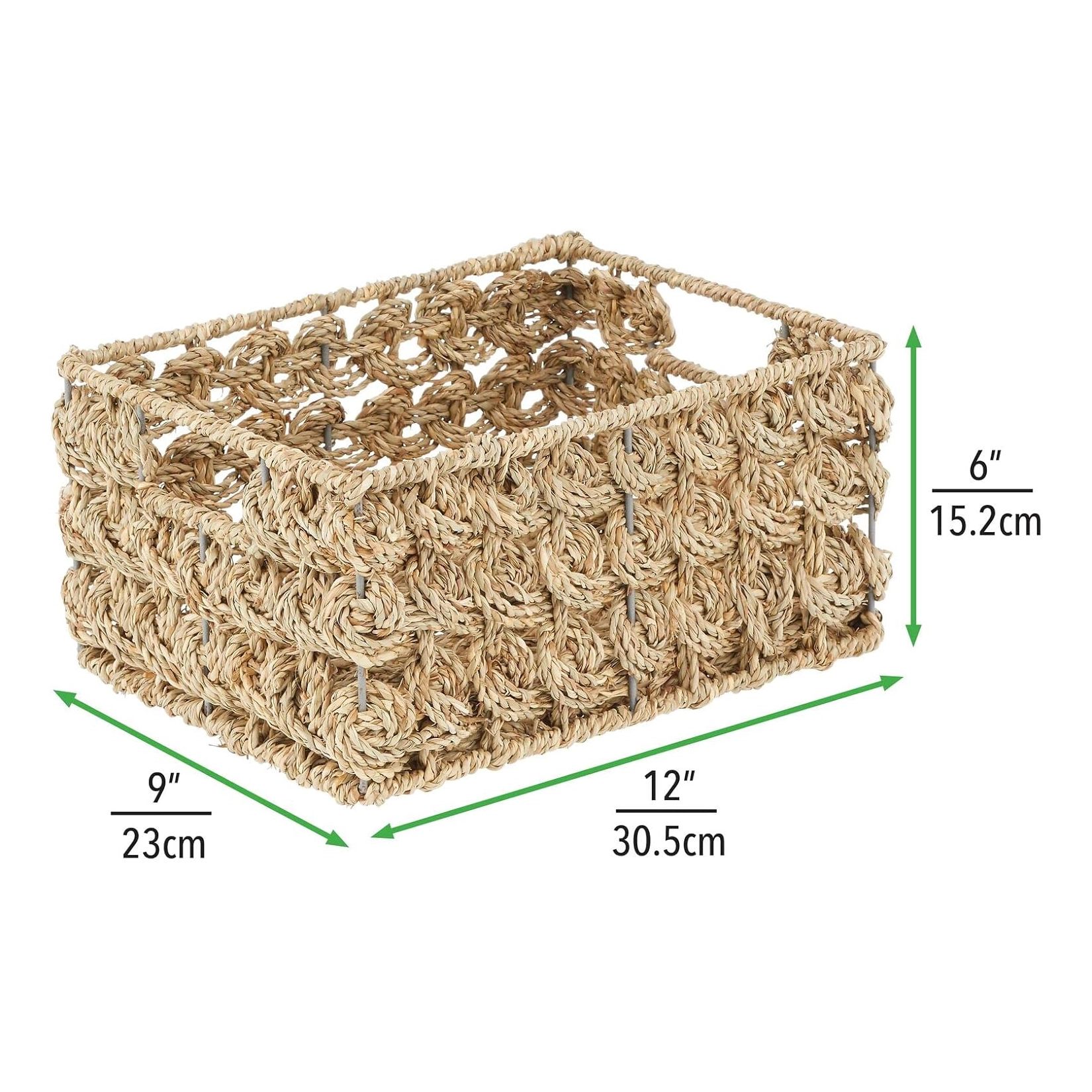 mDesign Woven Seagrass Pantry Organizer Basket, Natural, 6 Pack
