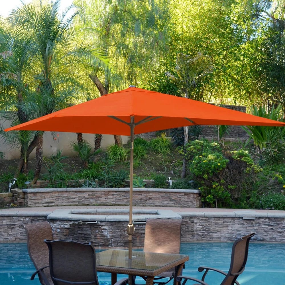 Jeco 6.5' x 10' Rectangular Aluminum Patio Umbrella with Tilt and Crank, Orange/Bronze