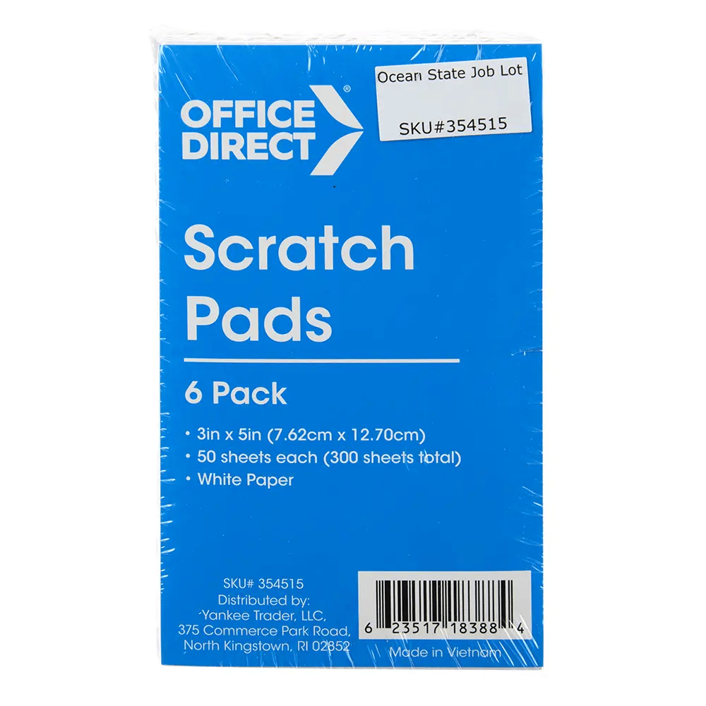 Office Direct Scratch Pads, 6 pk, 50 Sheets, 3" x 5"