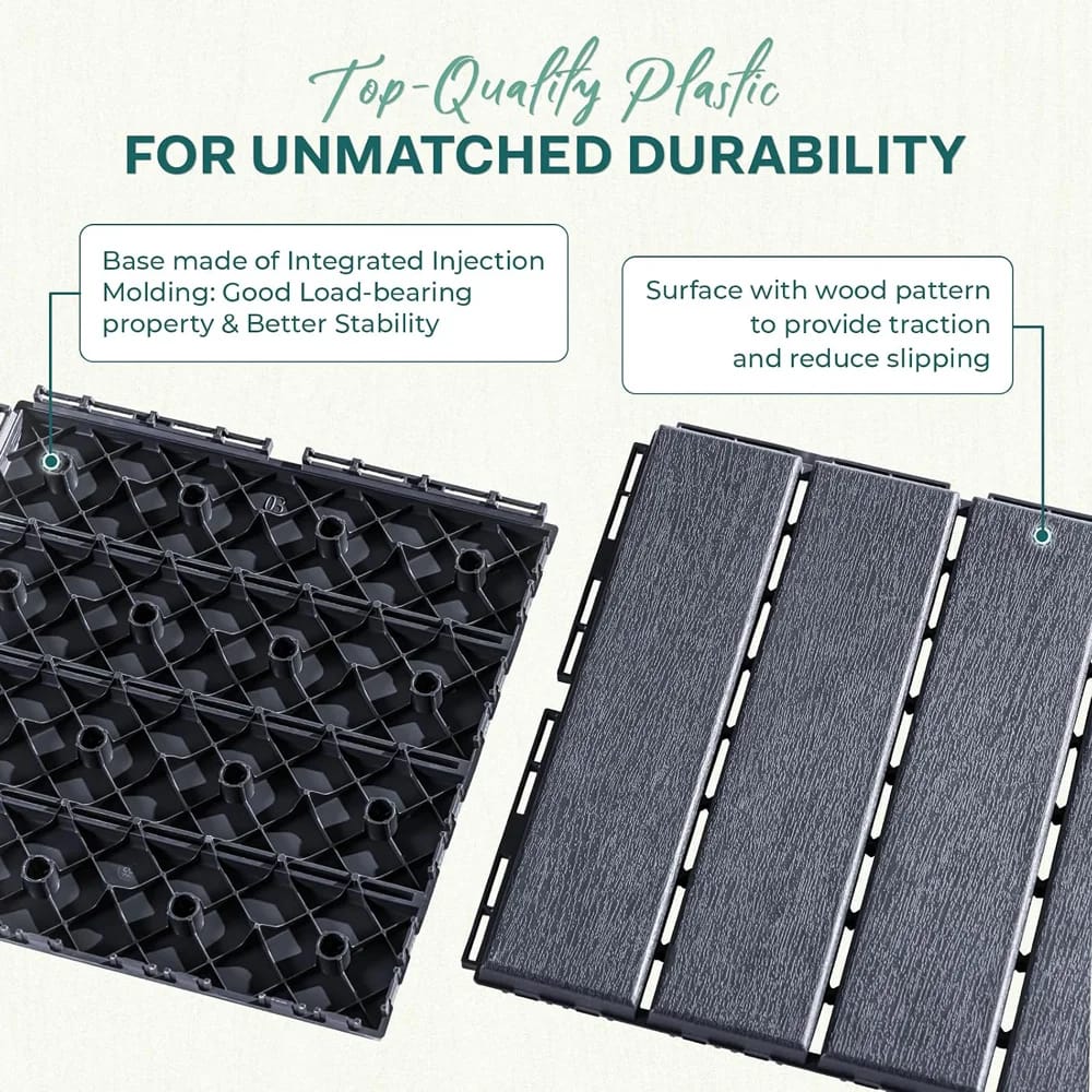 Idzo Plastic Interlocking Deck Tiles, Dark Gray, 9 pk