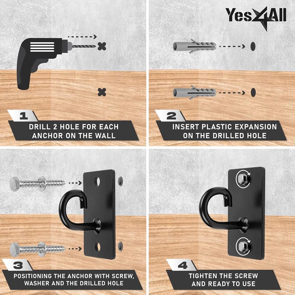 Yes4All Sturdy Wall Mounted Workout Anchors, Black