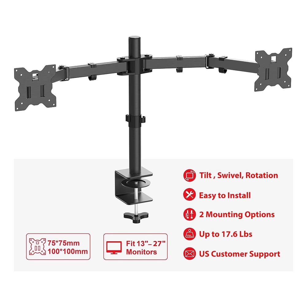SHW Fully Adjustable Dual Monitor Desk Mount